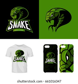 Furious snake sport club isolated vector logo concept. Modern professional team badge mascot design. Premium quality wild reptile t-shirt tee print illustration. Smart phone case accessory emblem.