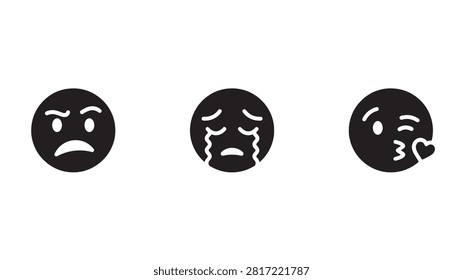 Furious sobbing and blowing kiss face icon set
