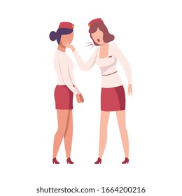Furious Stewardesses Colleagues Arguing and Shouting Flat Vector Illustration