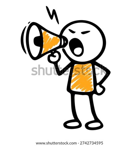 furious stick figure person yelling into loudspeaker showing leadership and active protest