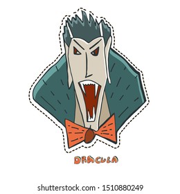 Furious vampire Dracula. Cute Halloween character sticker. Vector illustration. 
