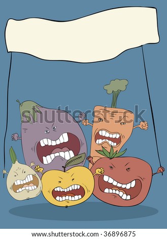 furious vegetables emotion fruit nails devil hand face tomato teeth wild food fun scare hell mouth molar fright worry fingers caricature nurture painting fury lip nightmare cruel terror comic facial r Stock fotó © 