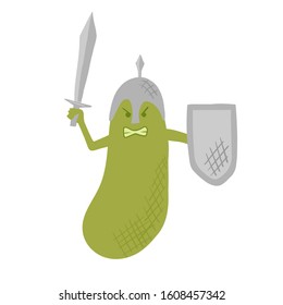 Furious warrior vegetable marrow with sword and shield. 