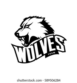 Furious wolf sport mono vector logo concept isolated on white background. Professional predator team pictogram design. Premium quality wild animal t-shirt tee print illustration.