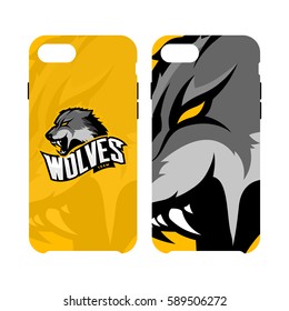 Furious wolf sport vector logo concept smart phone case isolated on white background. Professional predator team pictogram design. Premium quality wild animal artwork cell phone cover illustration.
