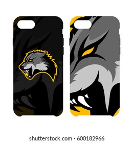 Furious wolf sport vector logo concept smart phone case isolated on white background. Modern predator professional team badge design. Premium quality wild animal artwork cell phone cover illustration.
