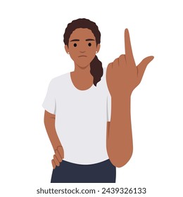 Furious woman feel emotional screaming and scolding. woman point with finger shout and lecture. Flat vector illustration isolated on white background