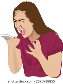 A furious woman shouting to the phone, Young woman upset screaming angry in a phone call conversation