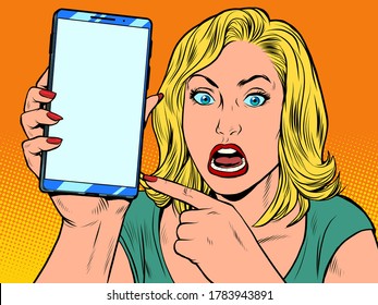 Furious woman and smartphone. Pop art retro vector illustration kitsch vintage 50s 60s style