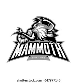 Furious woolly mammoth head sport vector logo concept isolated on white background. Modern predator professional mascot team badge design. Premium quality wild animal t-shirt tee print illustration.