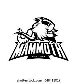 Furious woolly mammoth head sport vector logo concept isolated on white background. Modern predator professional mascot team badge design. Premium quality wild animal t-shirt tee print illustration.