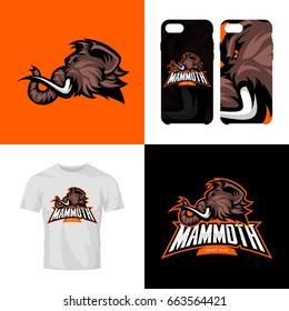 Furious woolly mammoth head sport club isolated vector logo concept. Modern team badge mascot design. Premium quality wild animal t-shirt tee print illustration. Smart phone case accessory emblem.