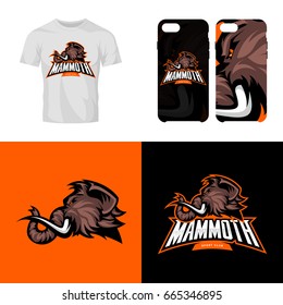 Furious woolly mammoth head sport club isolated vector logo concept. Modern team badge mascot design. Premium quality wild animal t-shirt tee print illustration. Smart phone case accessory emblem.