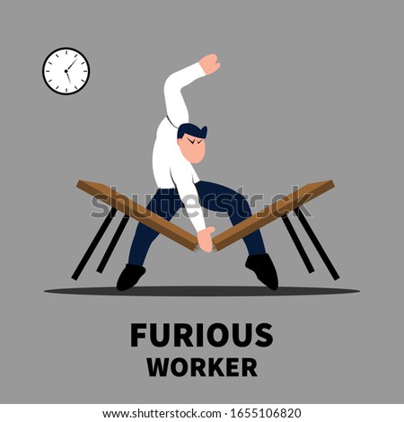 Furious worker at office vector illustration, it has powerfull emotion, usefull for banner, poster, icon, etc