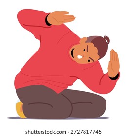 Furious young guy cartoon character feeling pressure of emotional distress and phobic states struggling with anger, anxiety and panic symptoms. Mental health and inner turmoil vector illustration
