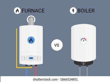 Furnace and boiler. Gas and electric Water heaters. Vector