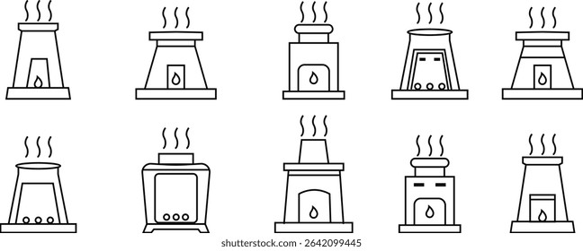 furnace icon set. Outline furnace icons from electronic device and stuff . Line and glyph vector template design elements, Editable symbols. Home heating system for energy and comfort design needs