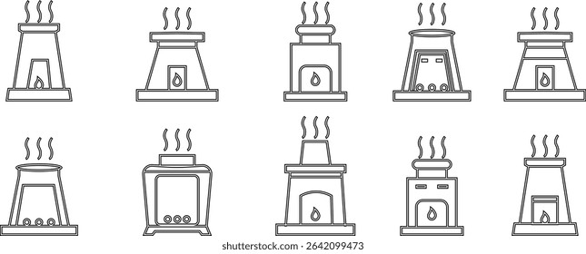 furnace icon set. Outline furnace icons from electronic device and stuff . Line and glyph vector template design elements, Editable symbols. Home heating system for energy and comfort design needs