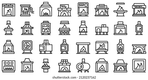 Furnace icons set outline vector. Industrial gas. Air burn