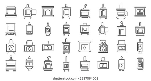 Furnace icons set outline vector. Air gas. Brick burn