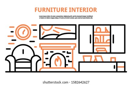 Furneture interior banner. Outline illustration of furneture interior vector banner for web design