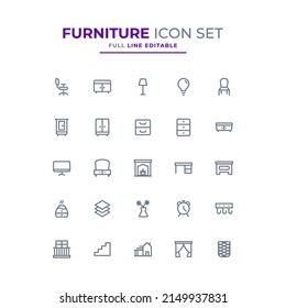 Furnish icons set simple illustration. contains a variety of furniture editable outline.