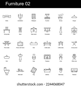 Furniture 02 icons Vector set. 30 of high quality black outline icons.