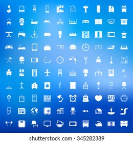 furniture 100 icons set for web flat
