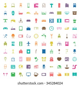 furniture 100 icons set for web flat