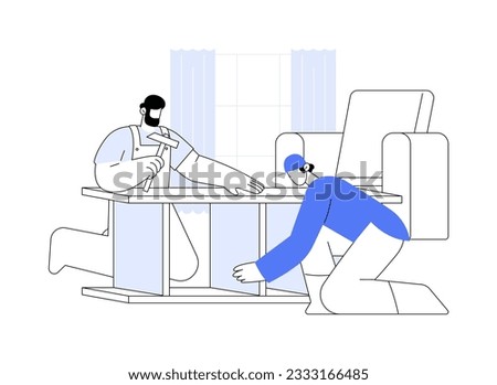 Furniture assembling abstract concept vector illustration. Group of repairmen with a screwdriver assembling furniture in new apartment, private house custom interior abstract metaphor.