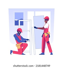 Furniture assembling isolated concept vector illustration. Group of repairmen with a screwdriver assembling furniture in new apartment, private house custom interior vector concept.