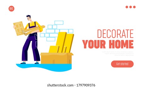 Furniture Assembly Company Website Landing Page With Workman Installing And Unpacking New Furniture After Delivery. Modern Repair Service Online. Cartoon Vector Illustration