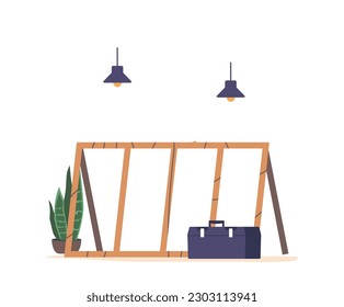 Furniture Assembly Concept with Toolbox, Container For Tools And Equipment Used For Diy And Repairs and Wooden Element