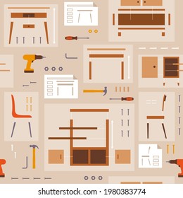 Furniture assembly and DIY seamless pattern with tools