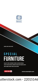 Furniture banner design. Abstract style vertical shape layout for property promotion