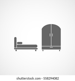 Furniture Bed And Cup Board Flat Icon On White Background