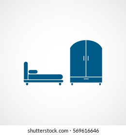 Furniture Bed And Cupboard Wardrobe Blue Flat Icon On White Background