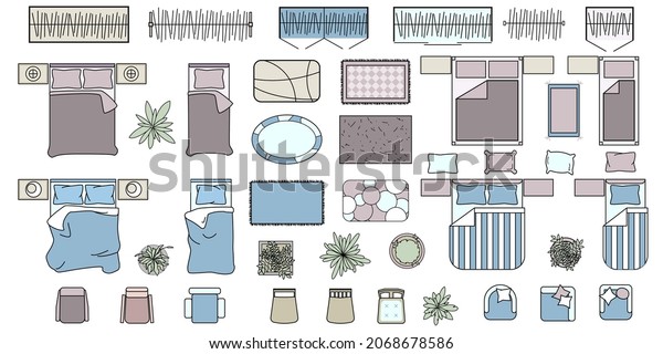 Furniture Bedroom Top View Set Colored Stock Vector (Royalty Free ...