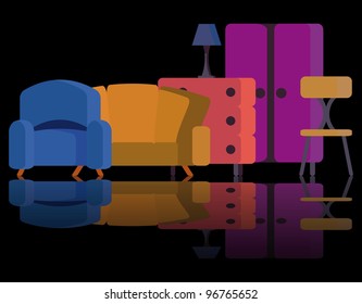 furniture black background reflexion lounge