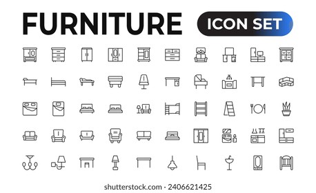 Furniture black icons Vector set. Furniture illustration symbol collection flat Set of thin line web icon set, simple outline icons collection, Pixel Perfect icons, Simple vector illustration.

