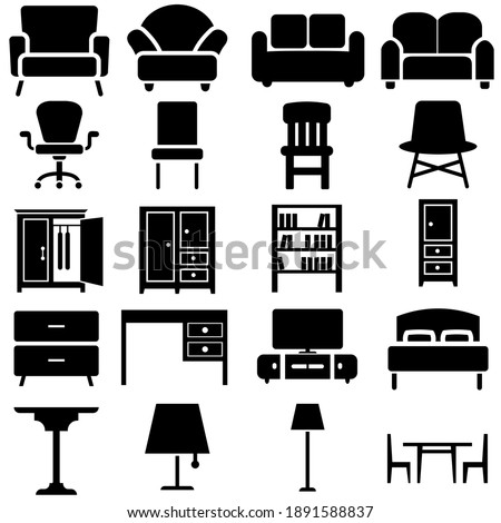 Furniture black icons Vector set. Furniture illustration symbol collection.