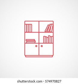 Furniture Bookcase Red Line Icon On White Background