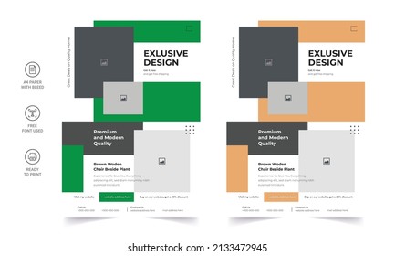 Furniture brochure design vector template in A4 size. Flyer of furniture store, apartment, promotion, sale, ads.Vector illustration for banner, poster, flyer, cover, menu, brochure. 