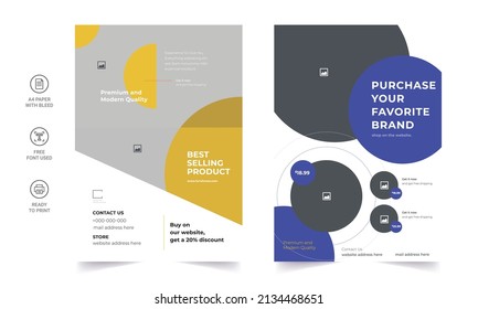 Furniture brochure design vector template in A4 size. Flyer of a furniture store, apartment, promotion, sale, ads. Vector illustration for banner, poster, flyer, cover, menu, brochure.	
