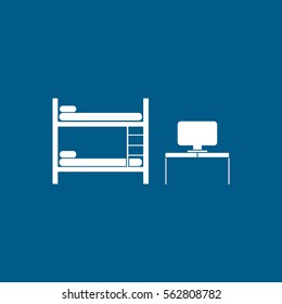 Furniture Bunk Bed And Computer Table Flat Icon On Blue Background