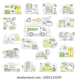 Furniture Buying, Delivery and Assembling Line Big Vector Set