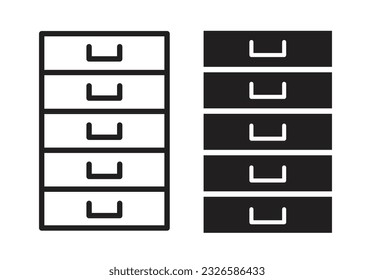 Furniture cabinet icon set. Kitchen or bathroom storage cabinet line sign. Business office file storage steel cabinet vector symbol. 