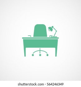 Furniture Cabinet Table With Armchair And Lamp Green Flat Icon On White Background