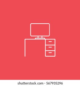 Furniture Cabinet Table With Computer Line Icon On Red Background