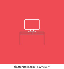 Furniture Cabinet Table With Computer Line Icon On Red Background